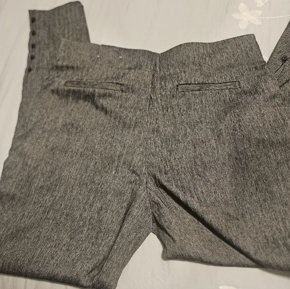 Gray Striped Textured Womens Mid Rise Pants With Cute Buttons On Each Leg - Picture 3 of 6